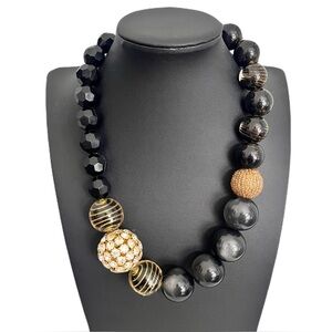 Lenora Dame Black and Gold ‘Queen Mum’ Large Beaded Necklace